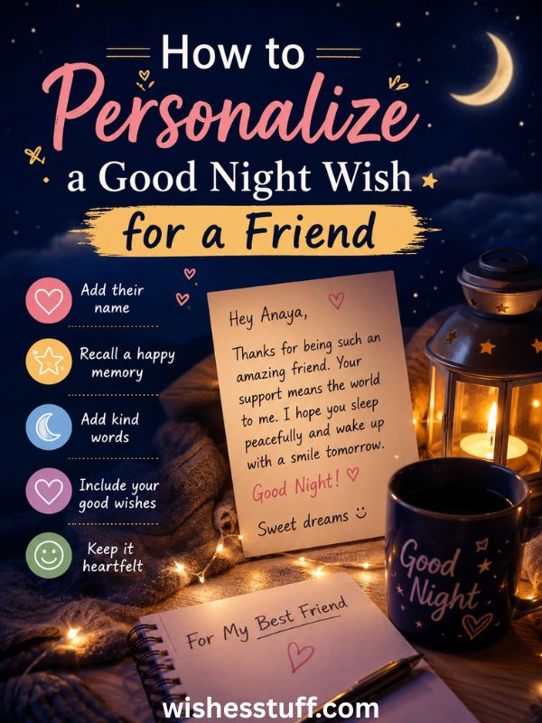 150+ Heartfelt Good Night Wishes for Friends (Best Texts List) How to Personalize a Good Night Wish for a Friend